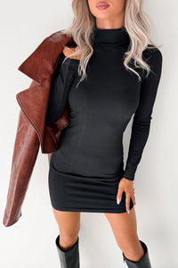Easy To Want Mock Neck Fitted Mini Dress (Black) - NanaMacs