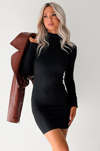Easy To Want Mock Neck Fitted Mini Dress (Black) - NanaMacs
