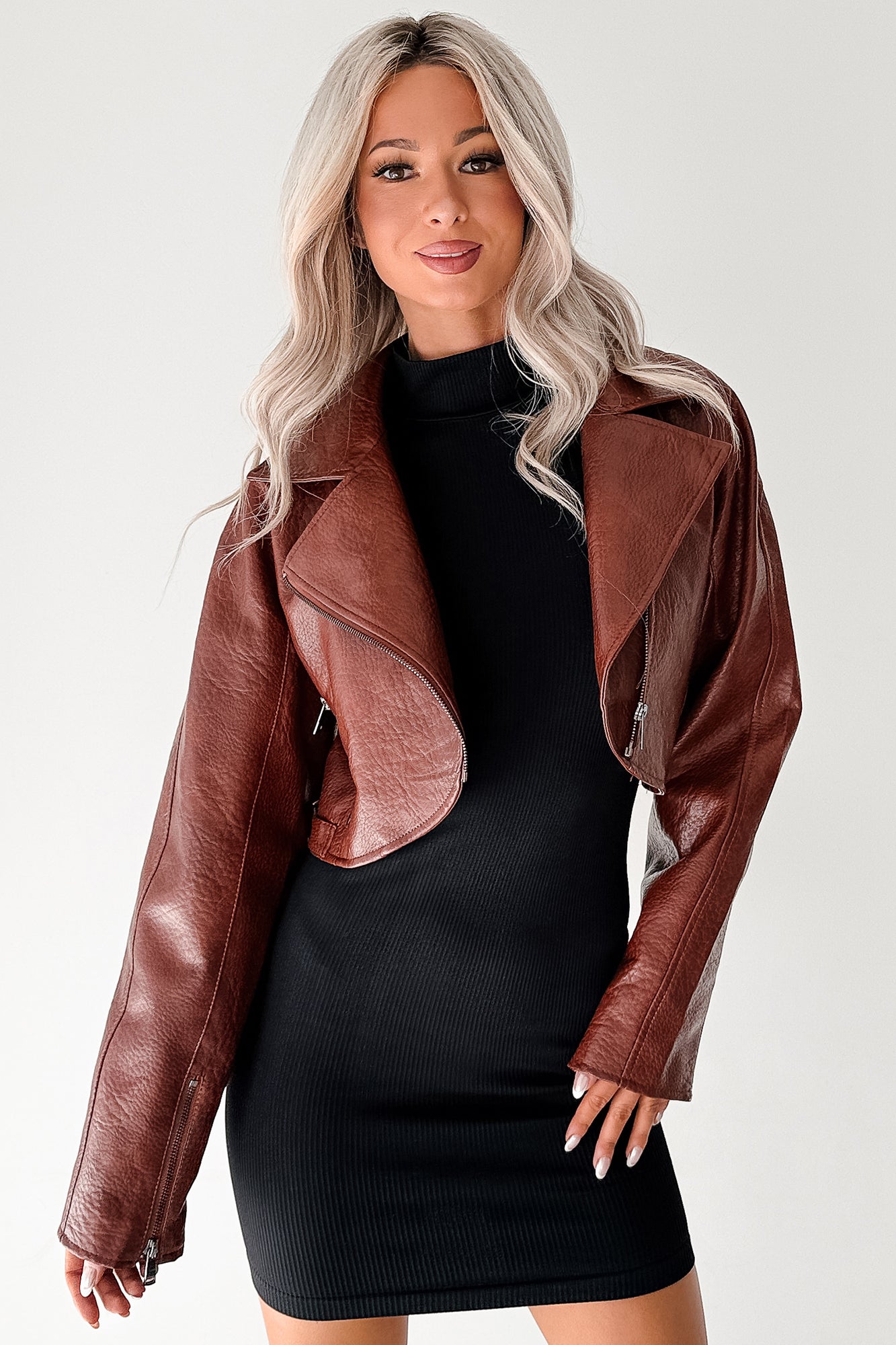 Savage Love Faux Leather Crop Jacket (Rust) - NanaMacs