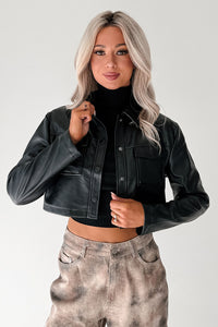 Deal With It Faux Leather Cropped Jacket (Black) - NanaMacs
