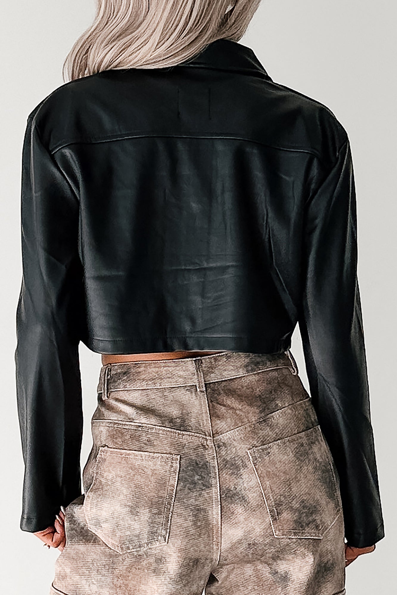 Deal With It Faux Leather Cropped Jacket (Black) · NanaMacs