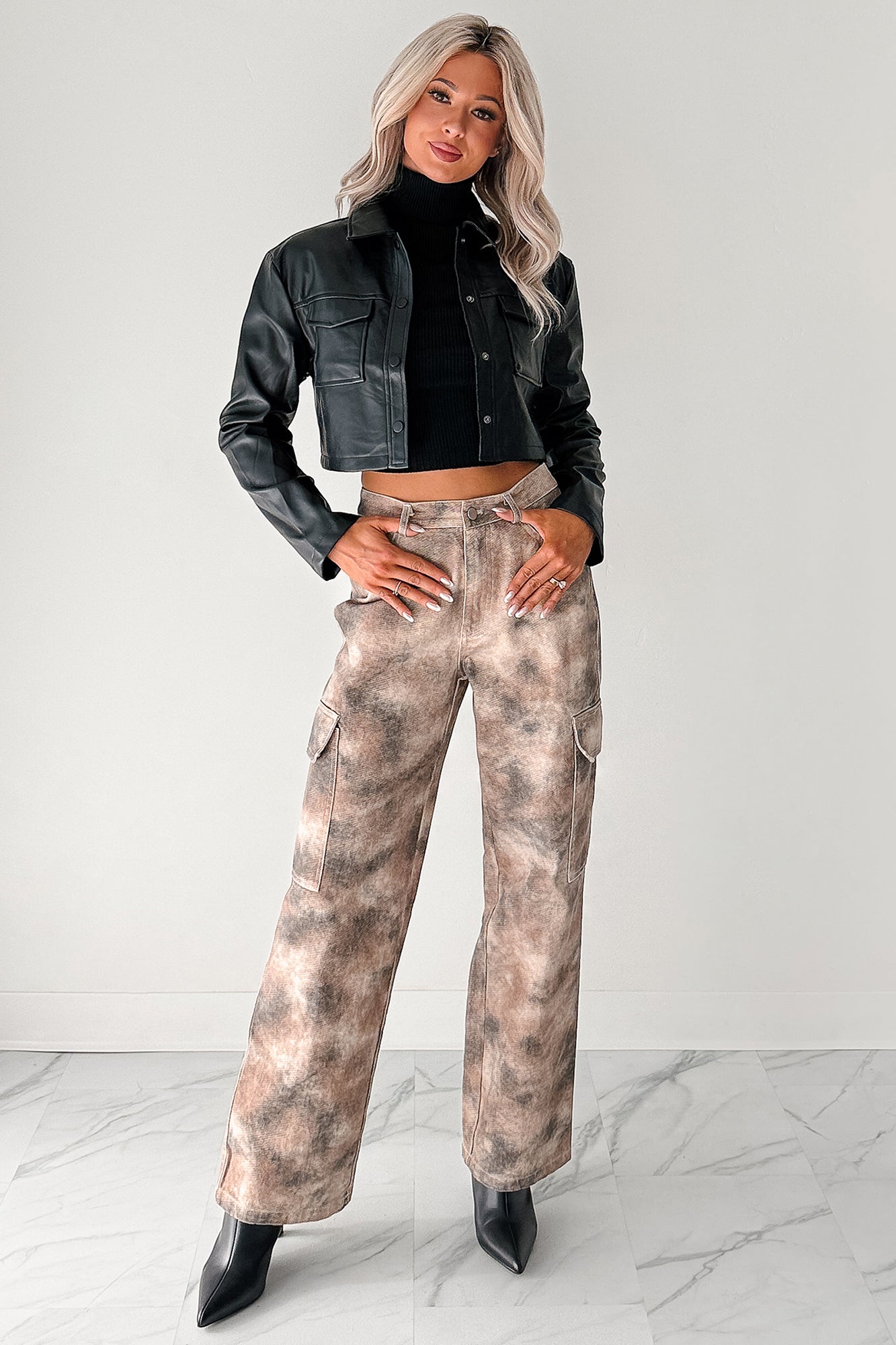 Edgy Attitude Smokey Print Cargo Jeans (Taupe Grey) - NanaMacs