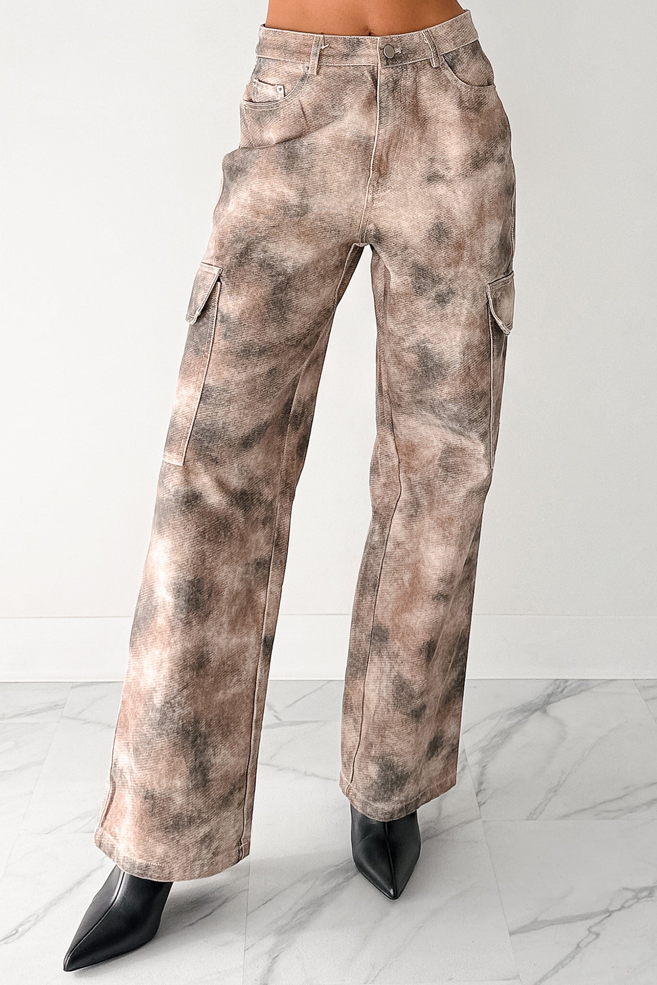 Edgy Attitude Smokey Print Cargo Jeans (Taupe Grey) - NanaMacs