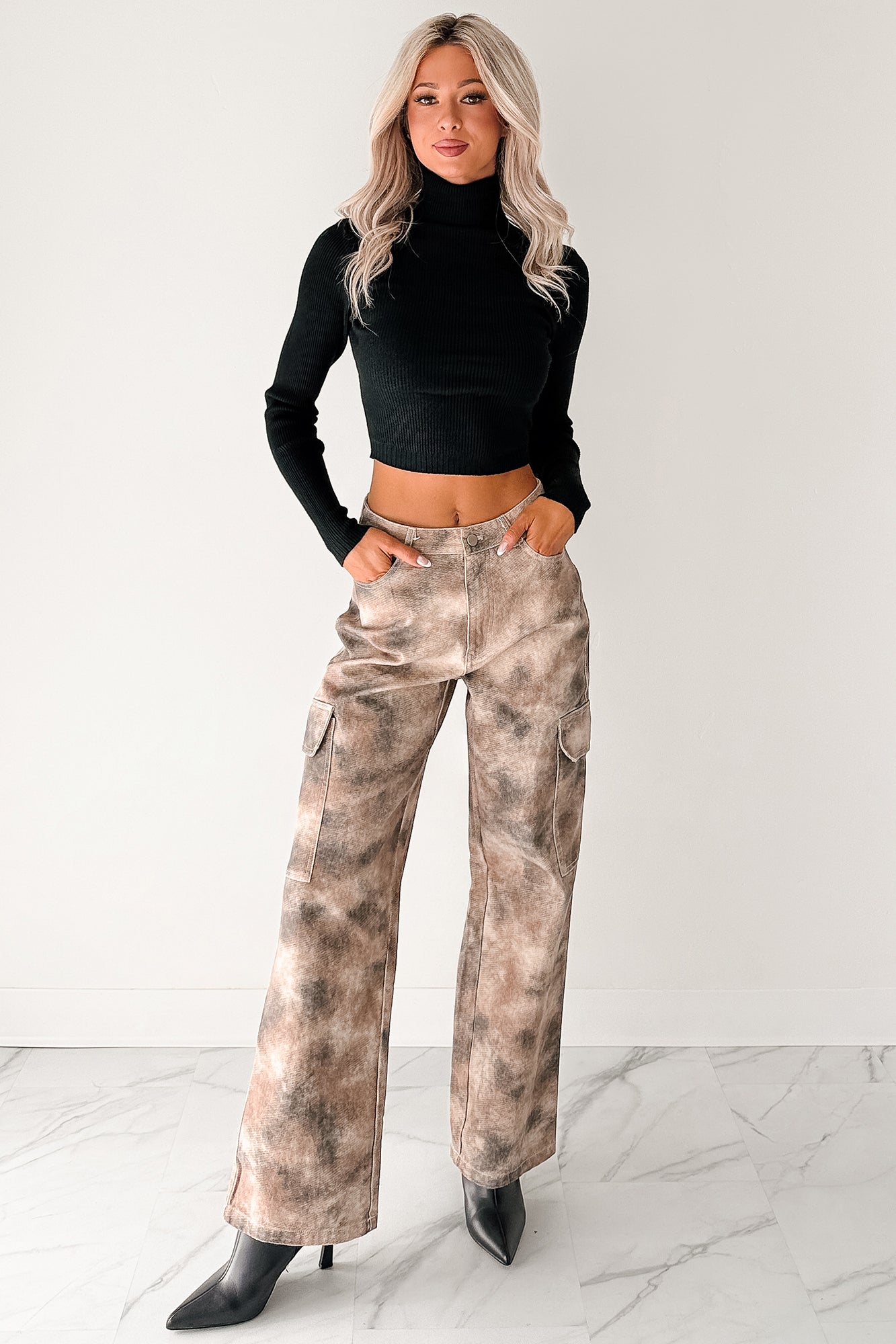 Edgy Attitude Smokey Print Cargo Jeans (Taupe Grey) - NanaMacs