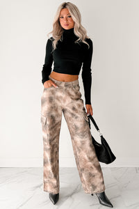 Edgy Attitude Smokey Print Cargo Jeans (Taupe Grey) - NanaMacs