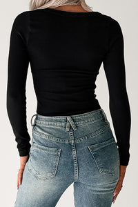 Balanced Days V Neck Ribbed Top (Black) - NanaMacs