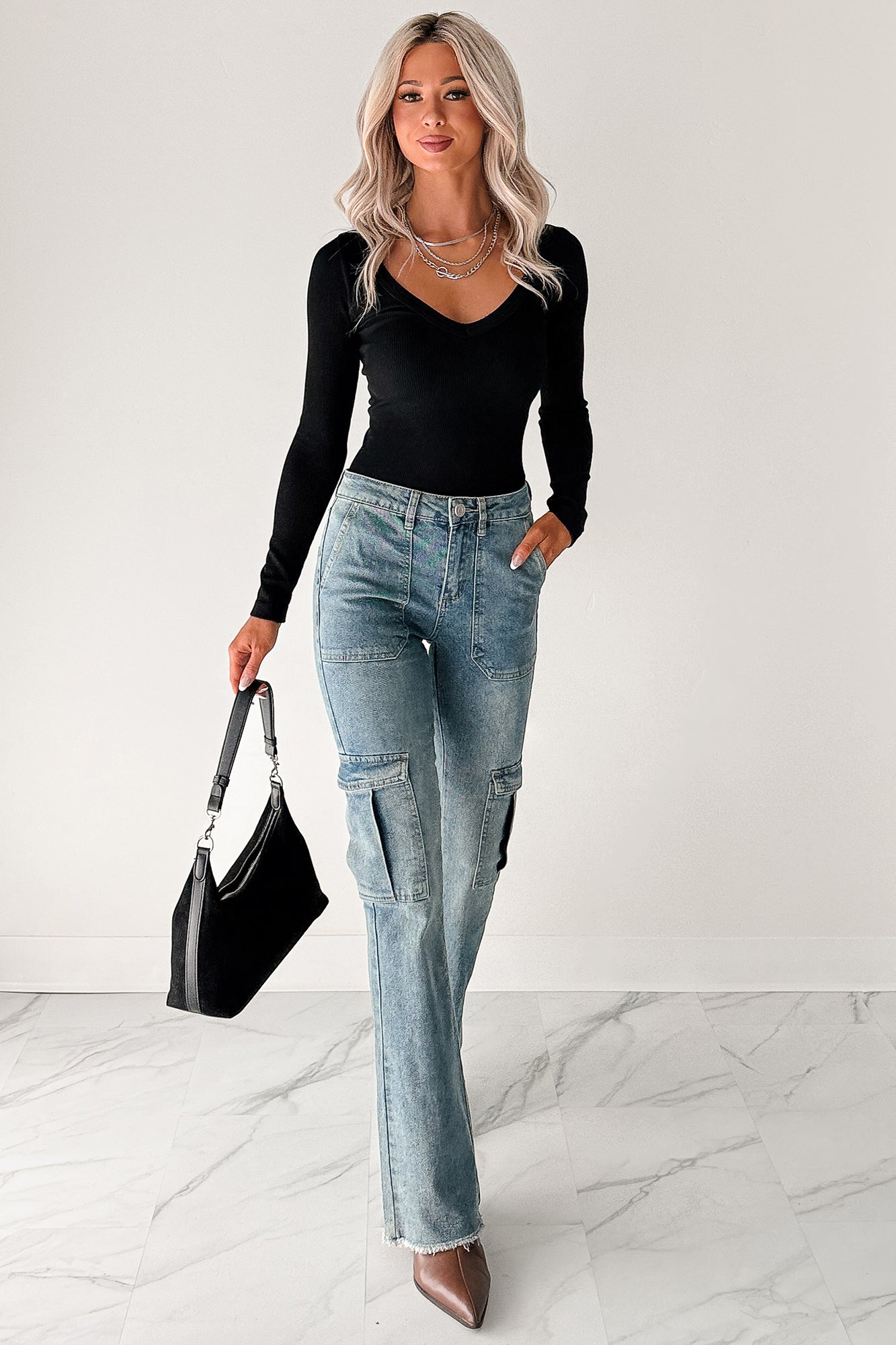 Balanced Days V Neck Ribbed Top (Black) - NanaMacs