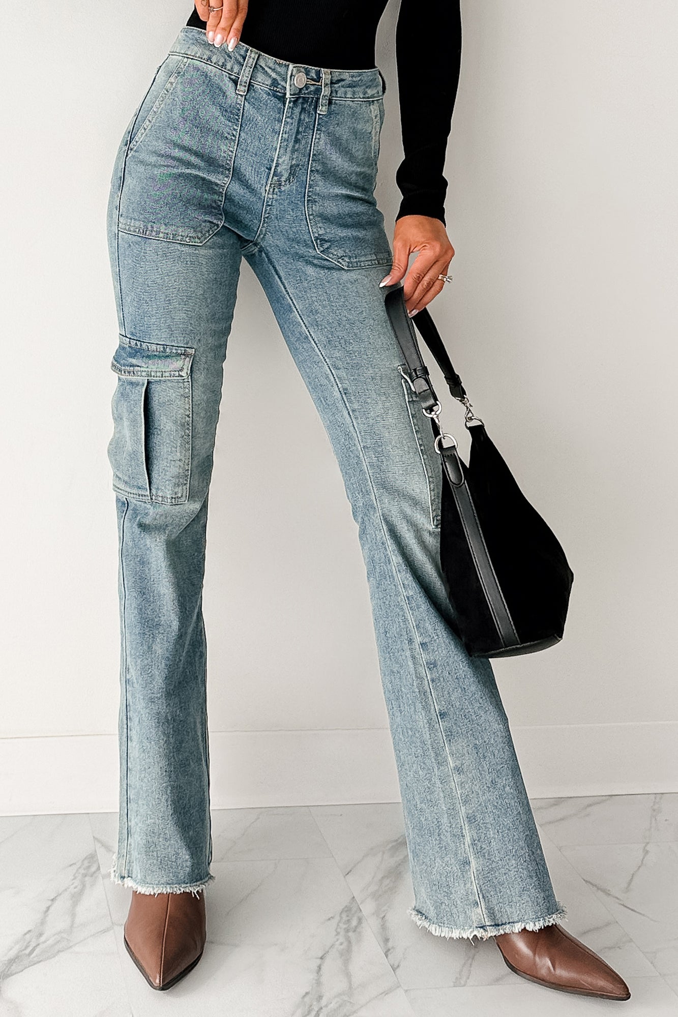 Rome High Rise Cargo Flare Indigo Reign Jeans (Medium) - NanaMacs