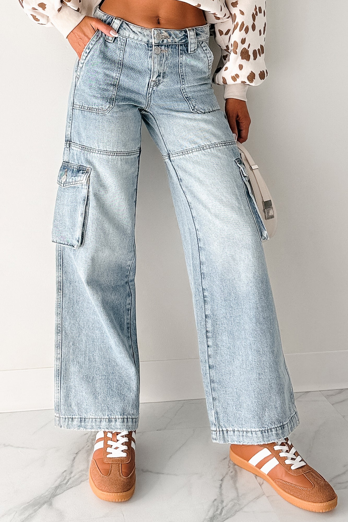 Lucy Cargo Mica Denim Wide Leg Cargo Jeans (Medium) - NanaMacs