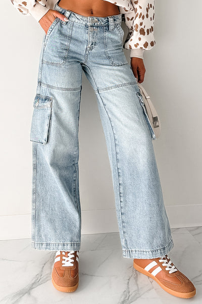 Lucy Cargo Mica Denim Wide Leg Cargo Jeans (Medium) - NanaMacs