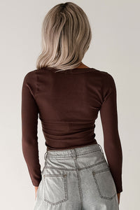Balanced Days V Neck Ribbed Top (French Roast) - NanaMacs