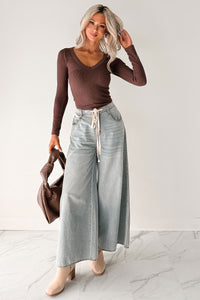 Balanced Days V Neck Ribbed Top (French Roast) - NanaMacs