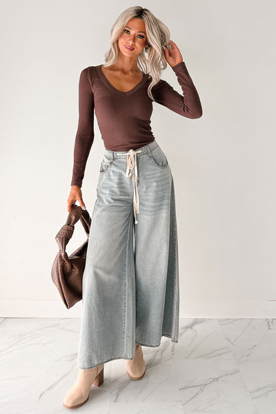 Balanced Days V Neck Ribbed Top (French Roast) - NanaMacs