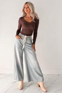 Balanced Days V Neck Ribbed Top (French Roast) - NanaMacs