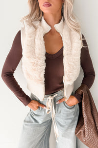 Needing You Near Faux Fur Zip-Up Vest (Cream) - NanaMacs