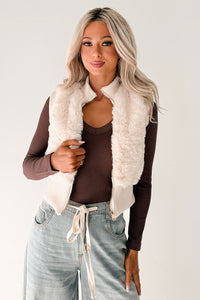 Needing You Near Faux Fur Zip-Up Vest (Cream) - NanaMacs
