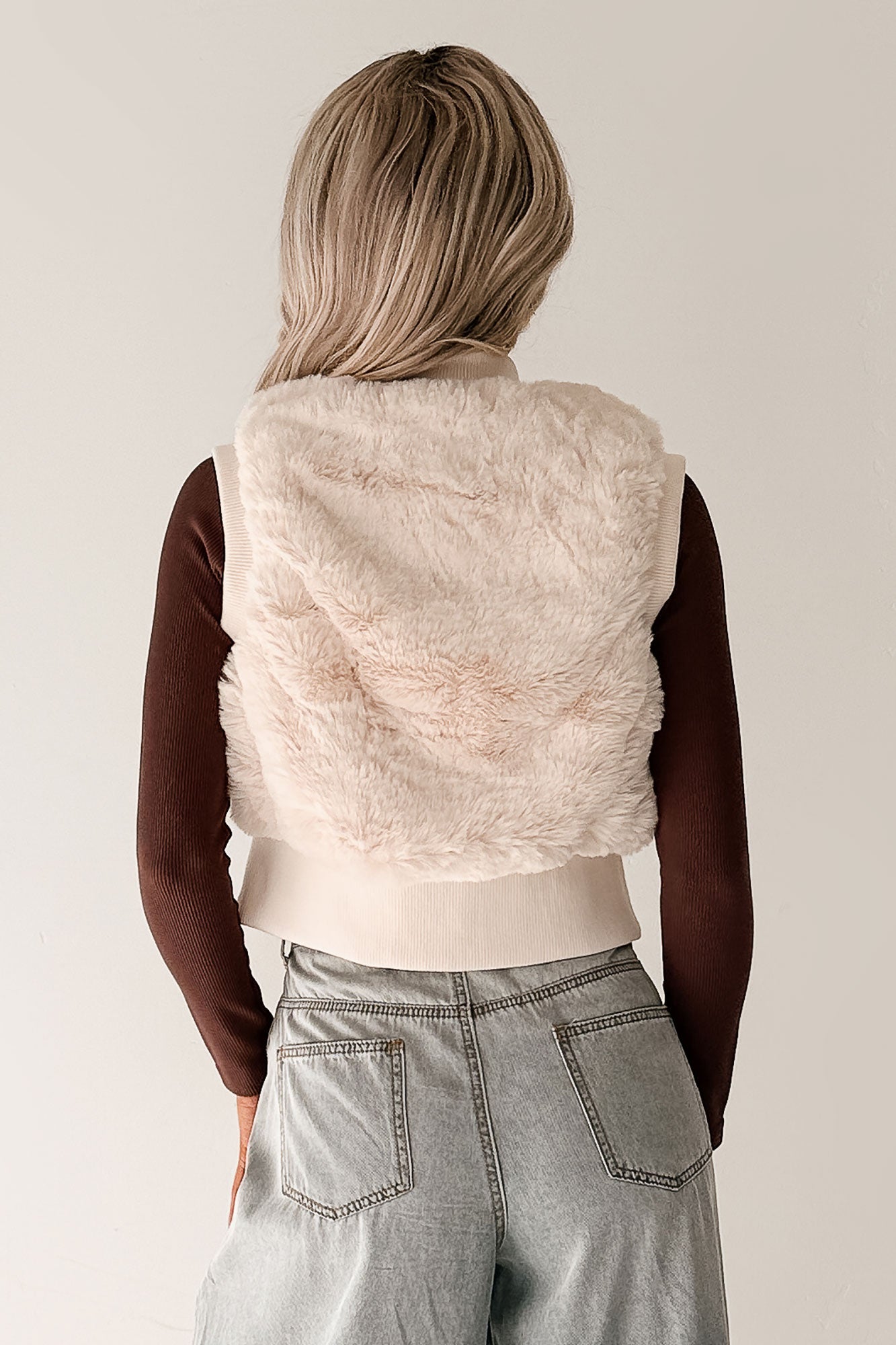 Needing You Near Faux Fur Zip-Up Vest (Cream) - NanaMacs