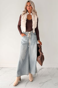 Needing You Near Faux Fur Zip-Up Vest (Cream) - NanaMacs