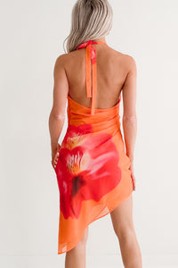 Bloom Again Halter Floral Mini Dress (Orange/Pink/Multi)