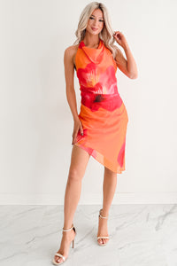 Bloom Again Halter Floral Mini Dress (Orange/Pink/Multi)