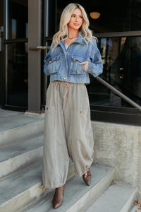 Restless Heart Striped Wide Leg Drawstring Pants (Latte) - NanaMacs