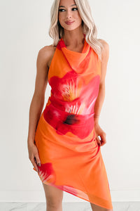 Bloom Again Halter Floral Mini Dress (Orange/Pink/Multi)