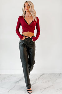 Truett Straight Leg Faux Leather Pants (Black) - NanaMacs