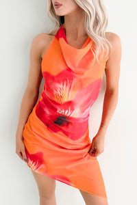 Bloom Again Halter Floral Mini Dress (Orange/Pink/Multi)