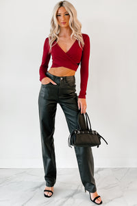 Truett Straight Leg Faux Leather Pants (Black) - NanaMacs