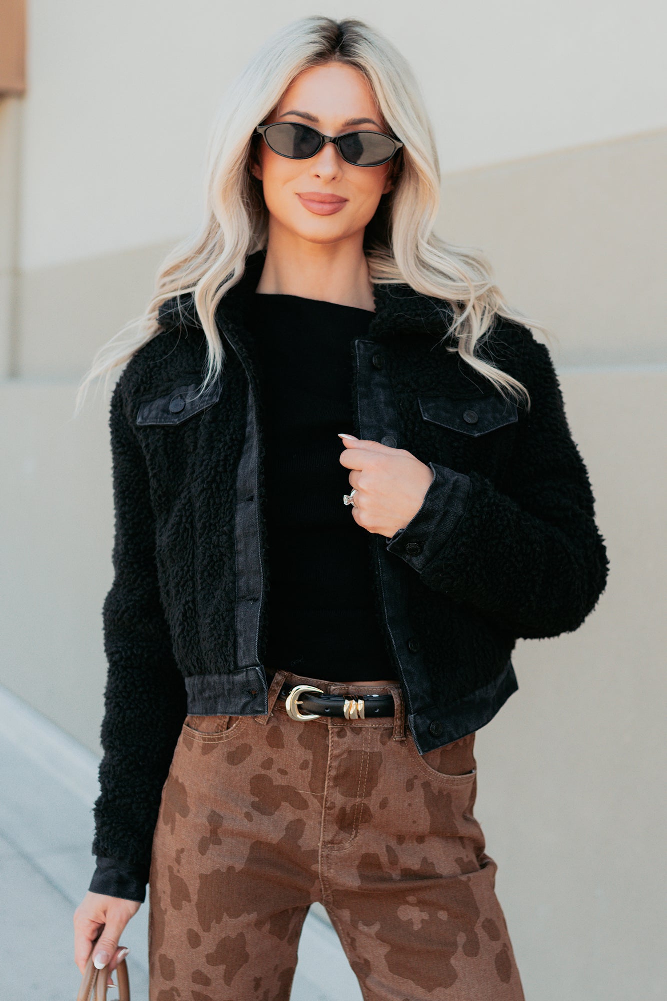 No Worries Here Sherpa Crop Kancan Jacket (Black) - NanaMacs