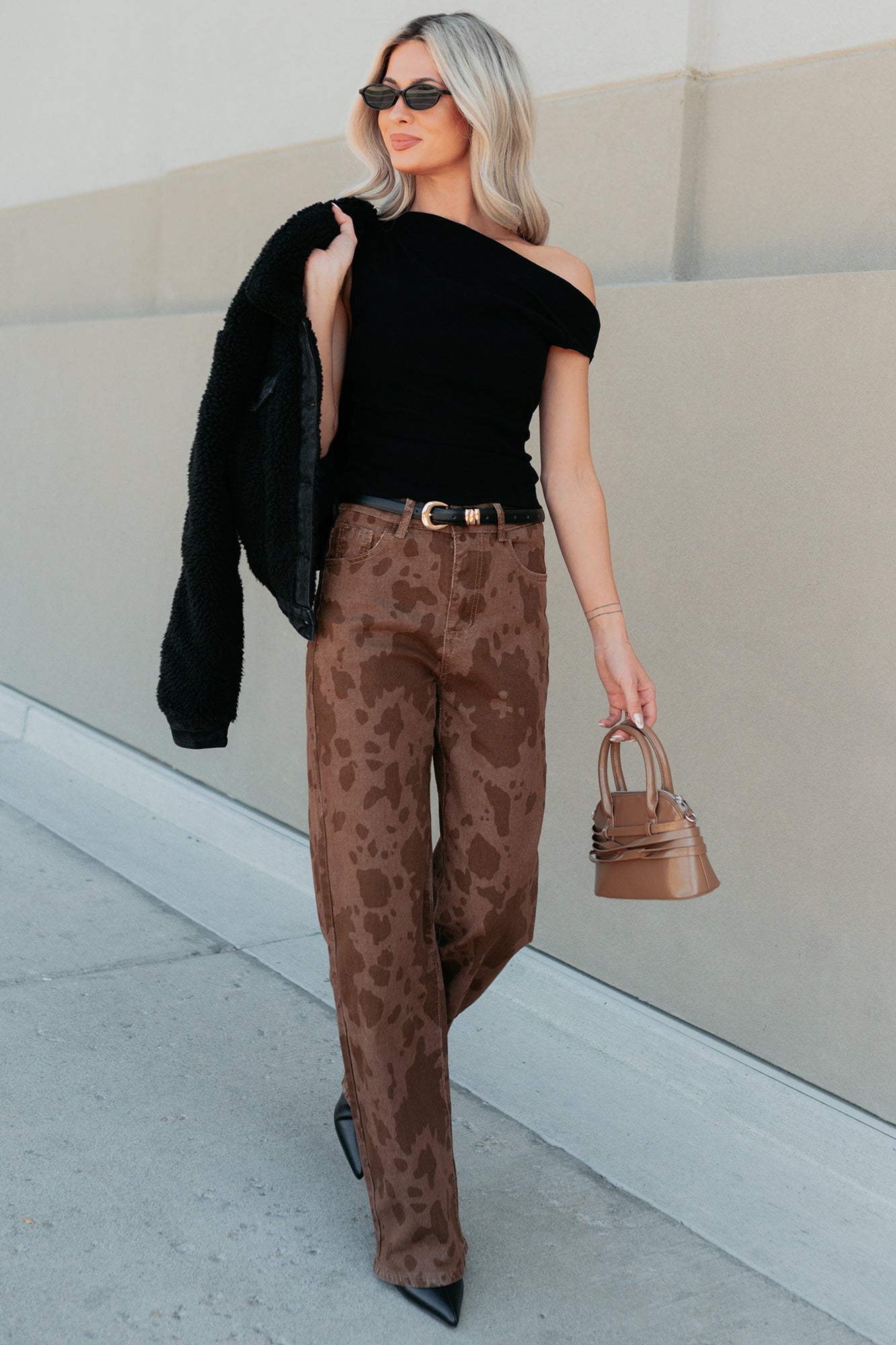 Off The Edge One Shoulder Knit Top (Black) - NanaMacs