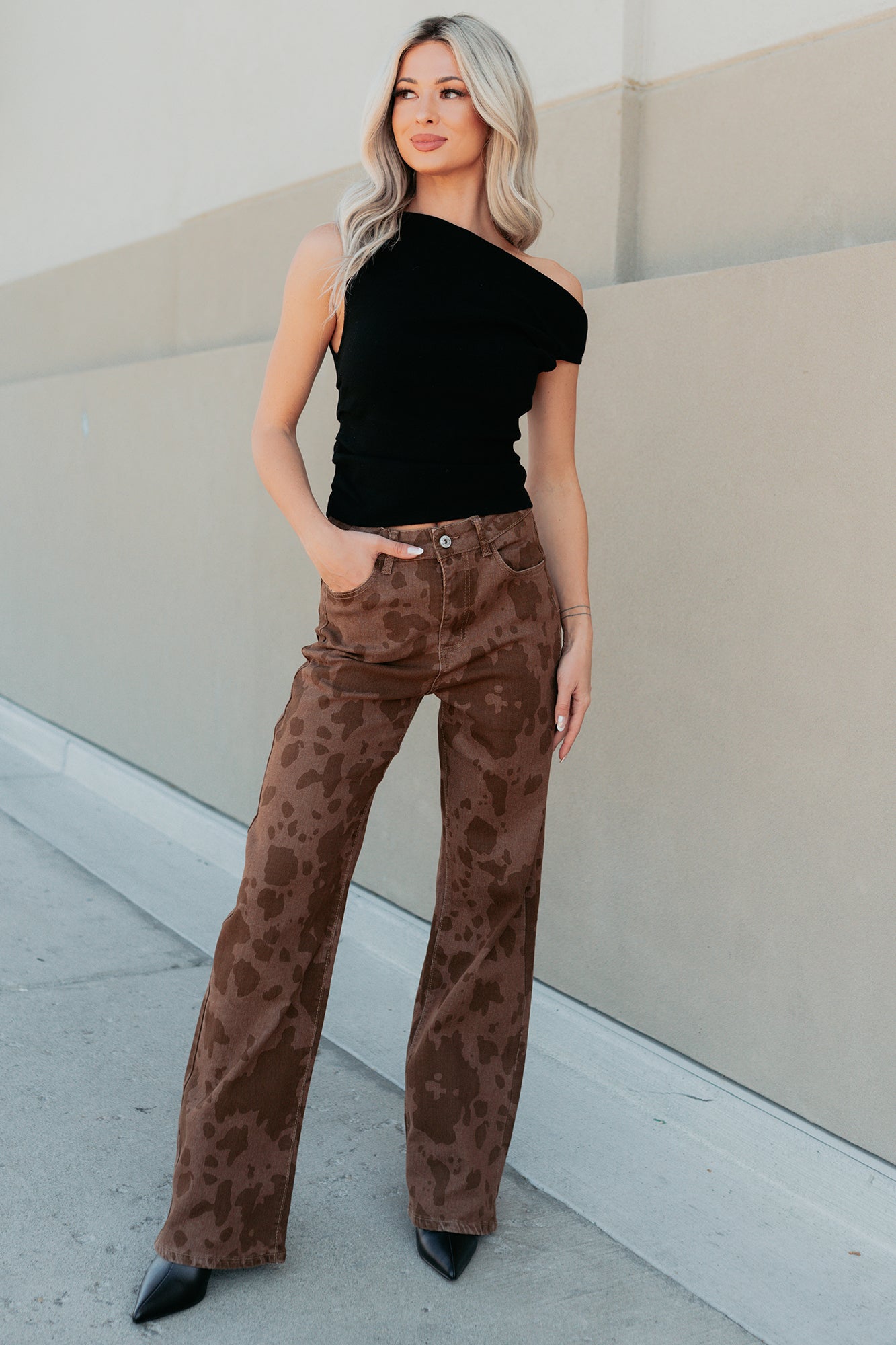 Valentina Stretchy Straight Leg Balboa Fashion Jeans (Cow Print) - NanaMacs