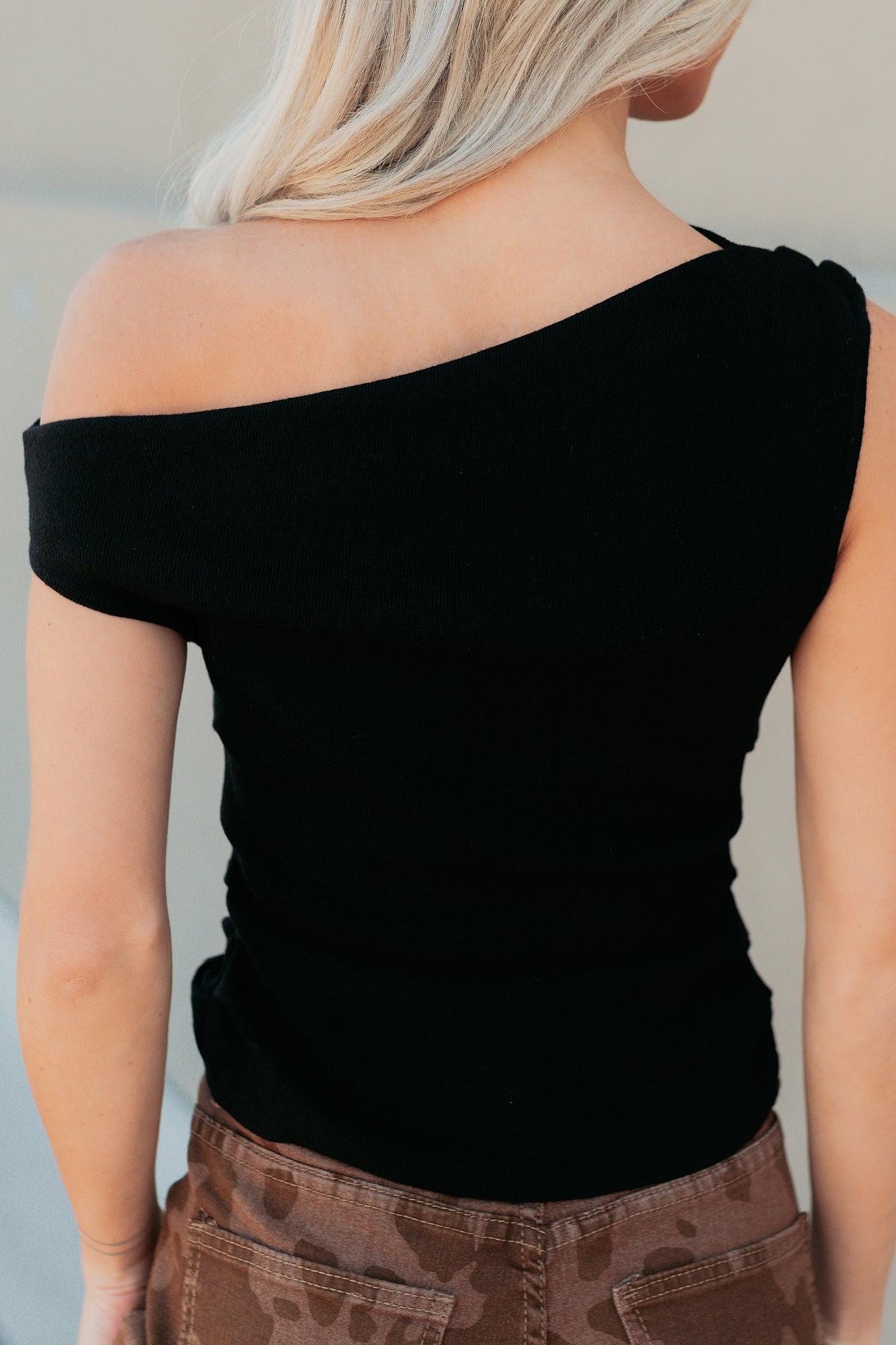 Off The Edge One Shoulder Knit Top (Black) - NanaMacs