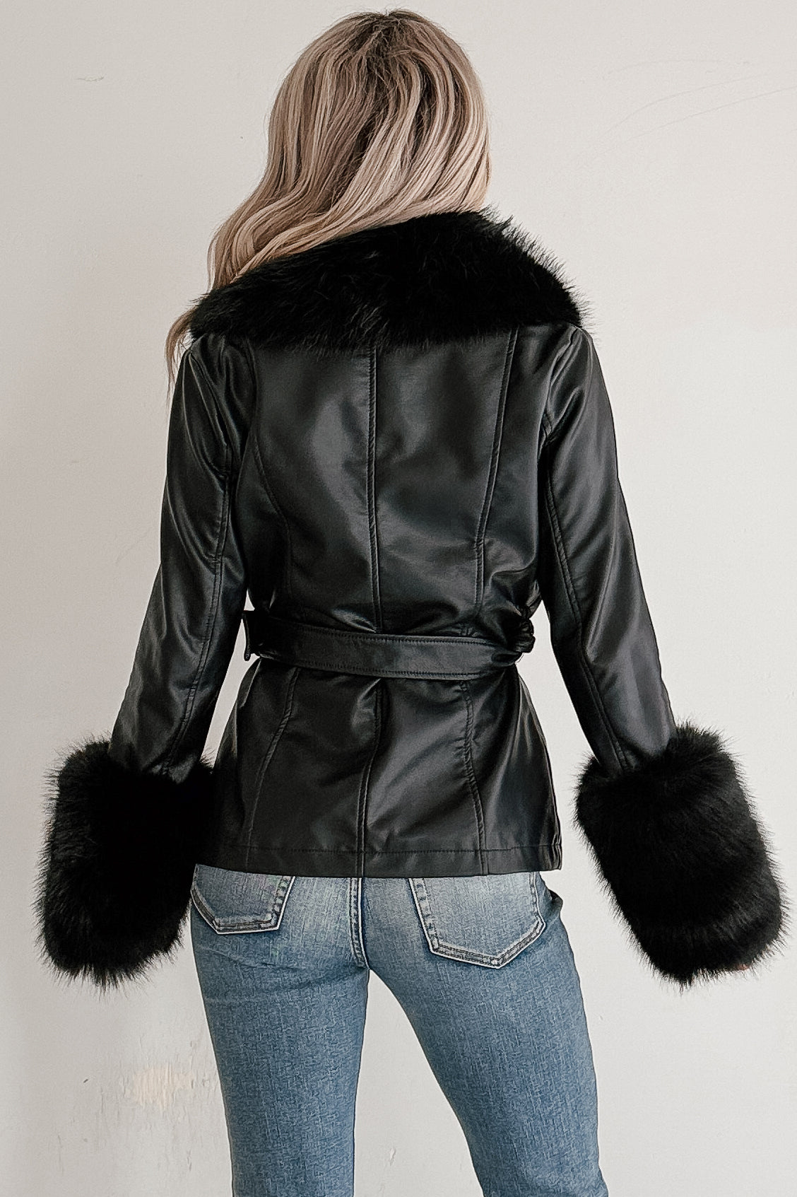 Star Quality Fur Trim Faux Leather Jacket (Black) - NanaMacs