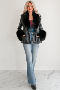 Star Quality Fur Trim Faux Leather Jacket (Black) - NanaMacs
