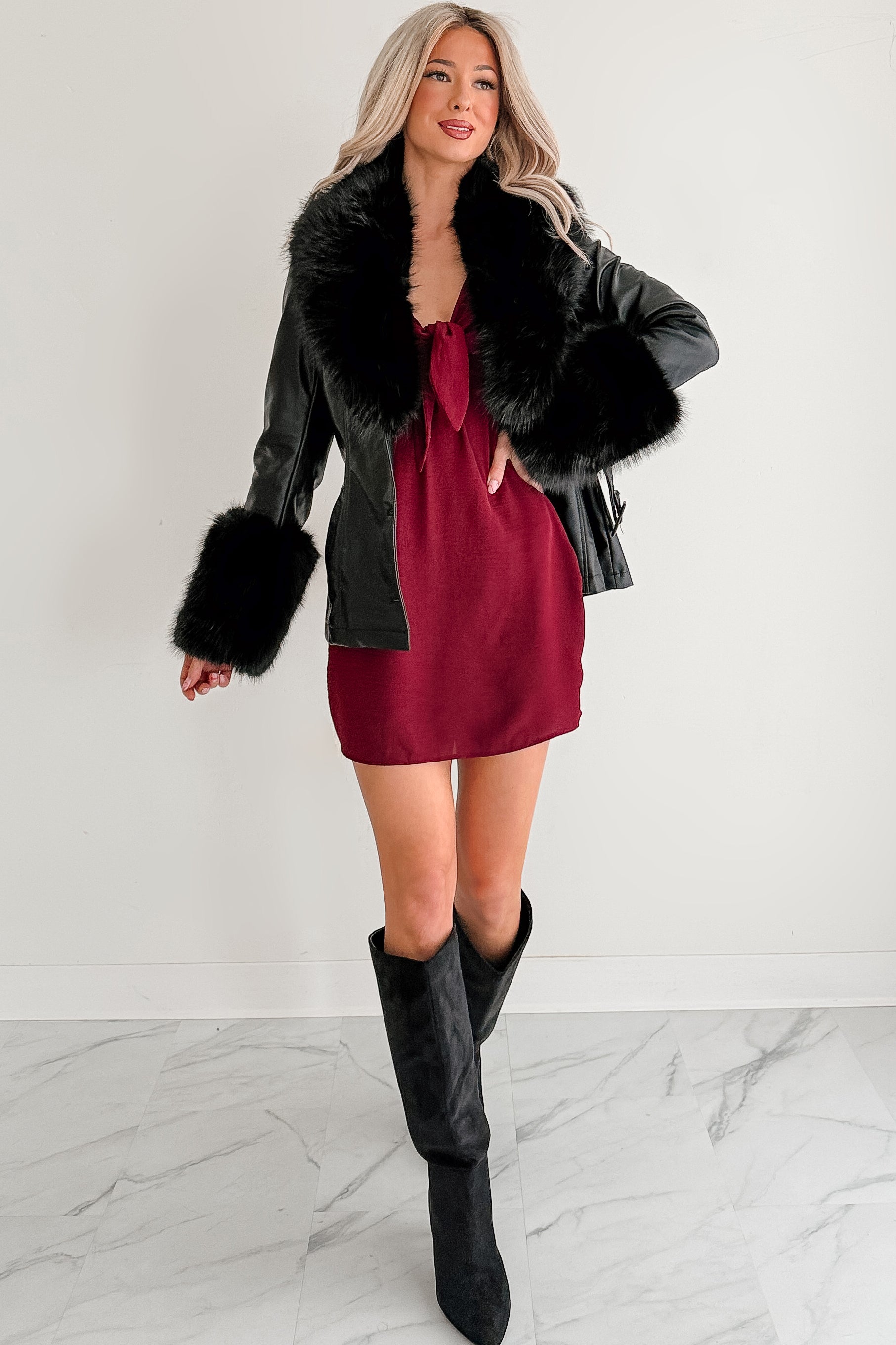 Star Quality Fur Trim Faux Leather Jacket (Black) · NanaMacs
