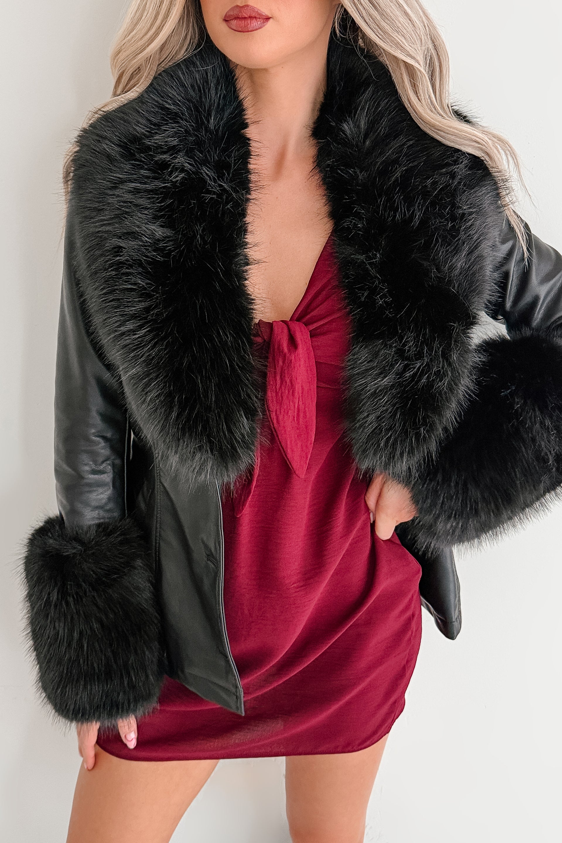 Star Quality Fur Trim Faux Leather Jacket (Black) · NanaMacs