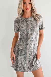 Moved Along Sequin Snakeskin Print Mini Dress (Black/Taupe/Clear) - NanaMacs