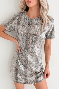 Moved Along Sequin Snakeskin Print Mini Dress (Black/Taupe/Clear) - NanaMacs