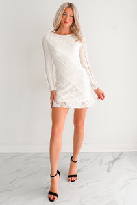 Starlit Haze Floral Lace Long Sleeve Mini Dress (Cream) - NanaMacs
