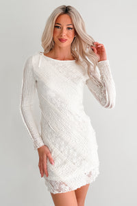 Starlit Haze Floral Lace Long Sleeve Mini Dress (Cream) - NanaMacs
