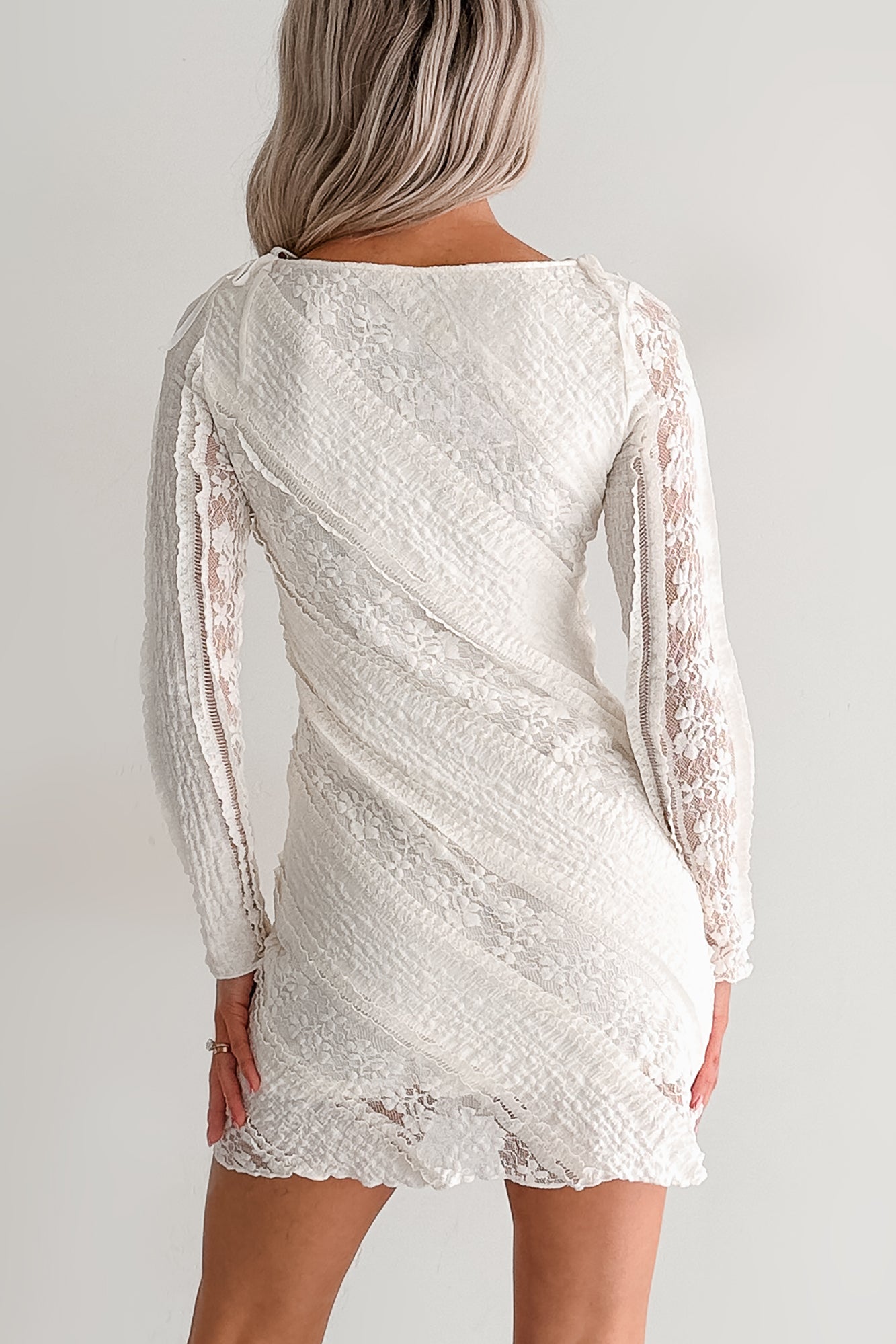 Starlit Haze Floral Lace Long Sleeve Mini Dress (Cream) - NanaMacs