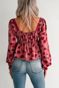 Dream In Bloom Lace Trim Open Tie Front Top (Mauve Floral) - NanaMacs