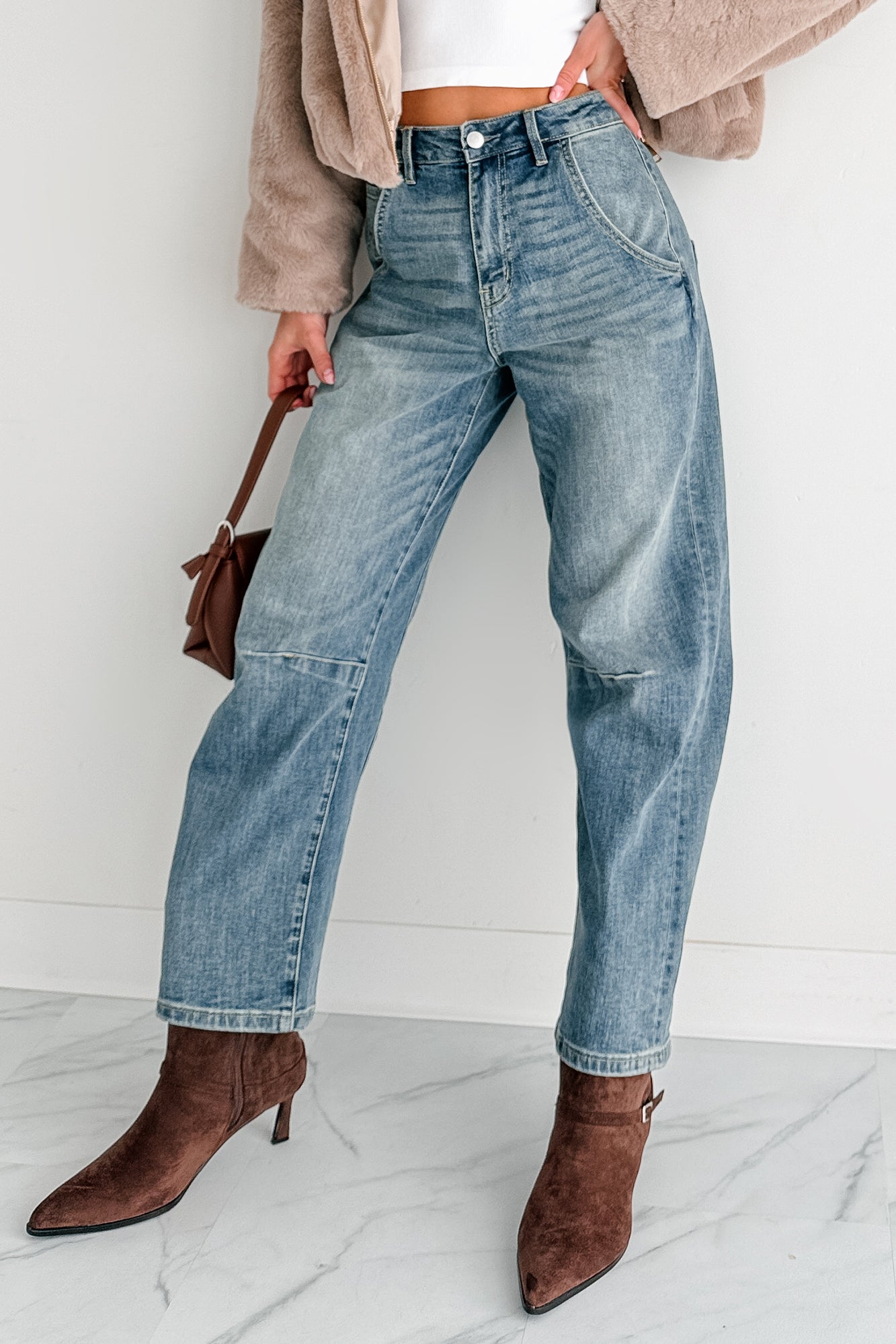 Willy Super High Rise Mica Denim Barrel Jeans (Medium Vintage) - NanaMacs
