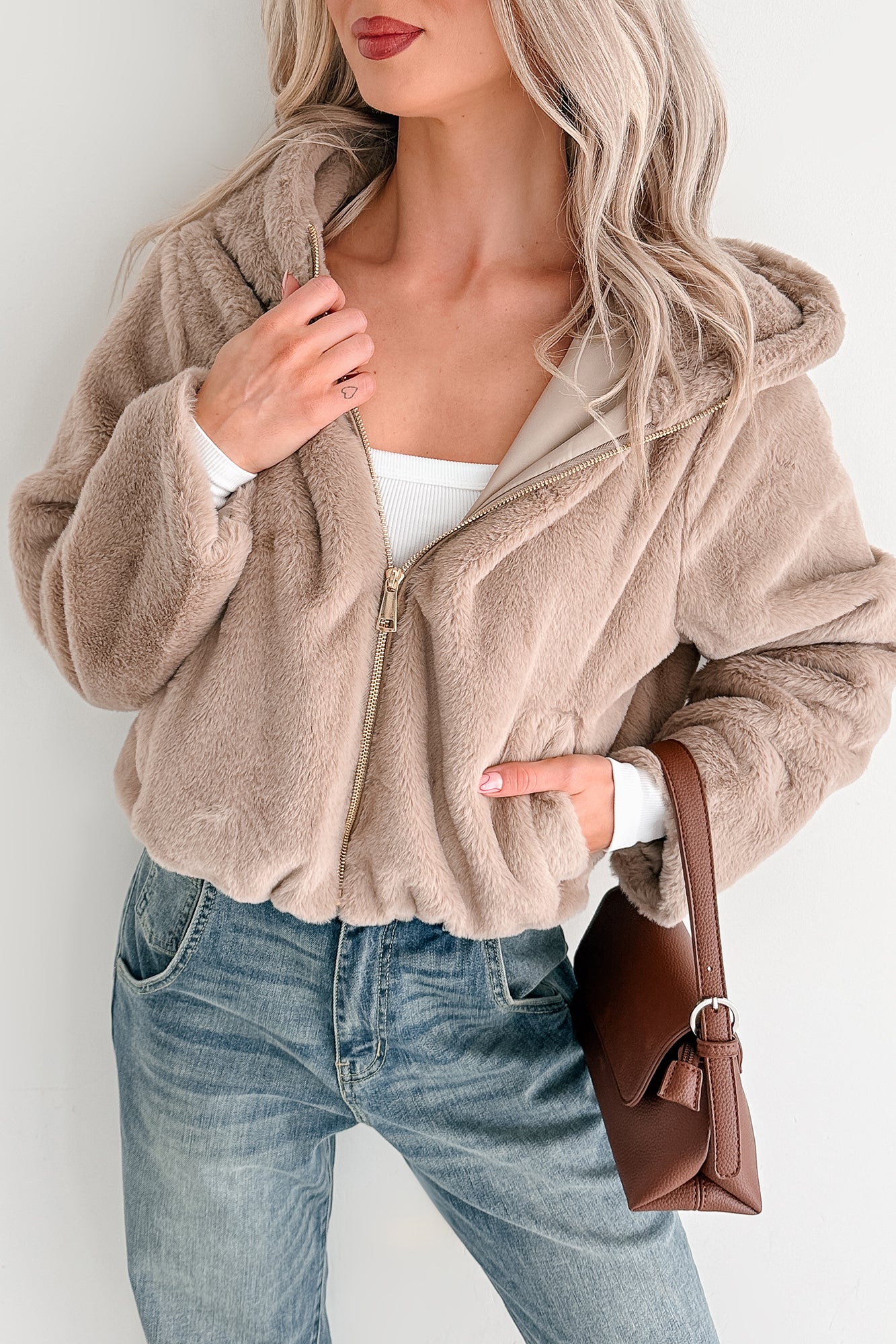 Daydream Girl Faux Fur Hooded Crop Jacket (Coco) - NanaMacs