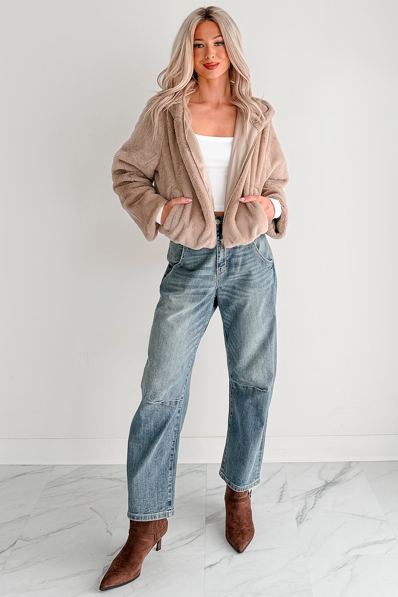 Daydream Girl Faux Fur Hooded Crop Jacket (Coco) · NanaMacs