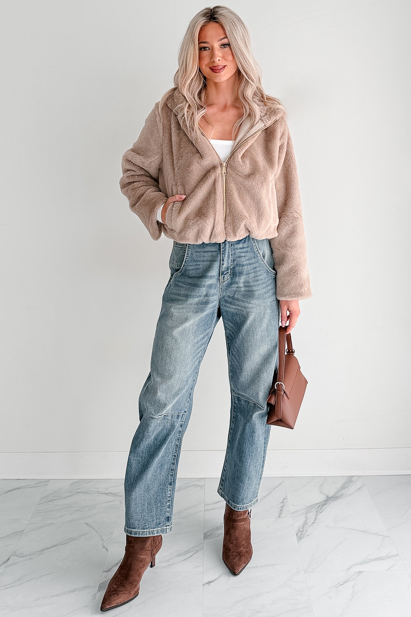 Daydream Girl Faux Fur Hooded Crop Jacket (Coco) - NanaMacs