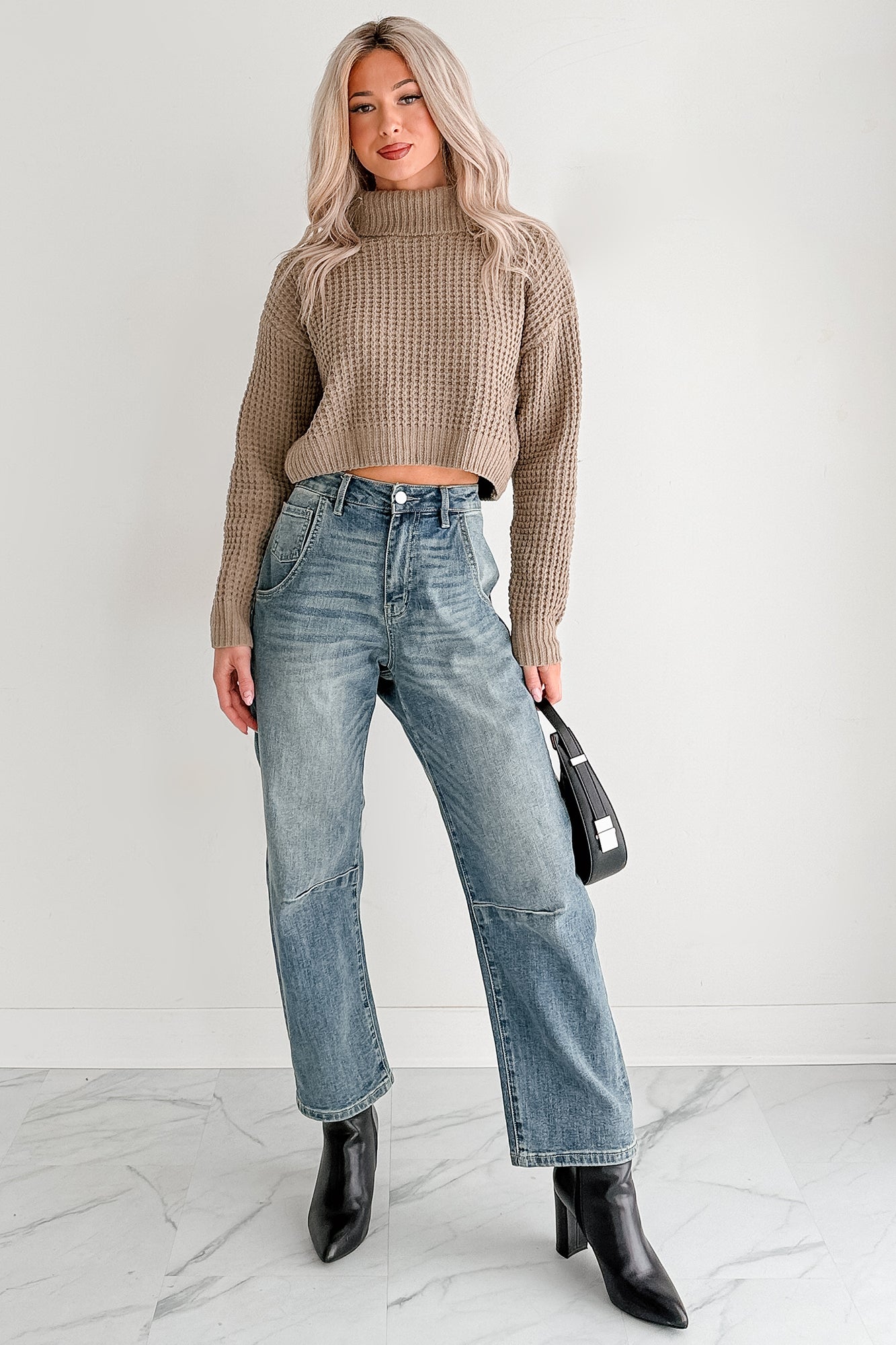 Snug Session Turtleneck Chenille Crop Sweater (Sage) - NanaMacs