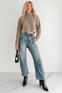 Snug Session Turtleneck Chenille Crop Sweater (Sage) - NanaMacs