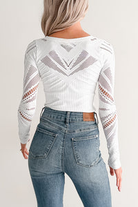 Nothing But Nice Eyelet Sleeve Round Neck Top (White) - NanaMacs